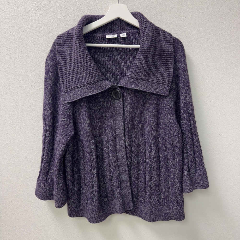 Cato Woman Cardigan Sweater 22/24W Purple Cable Knit Shawl Collar Academia
